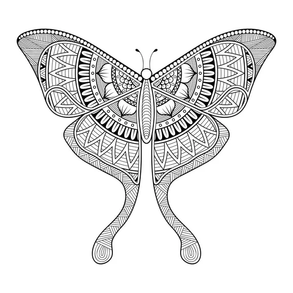 Vector butterfly black and white element line art print design — Stock Vector