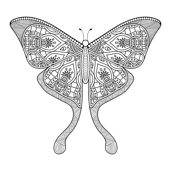 Vector butterfly black and white element line art print design — Stock Vector