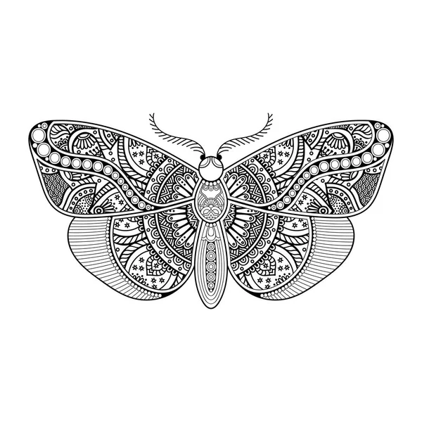 Vector butterfly black and white element line art print design — Stock Vector