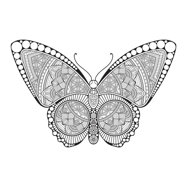Vector butterfly black and white element line art print design — Stock Vector