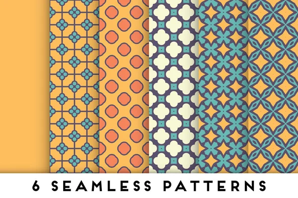 Simple seamless pattern collection with colorful geometric elements — Stock Vector