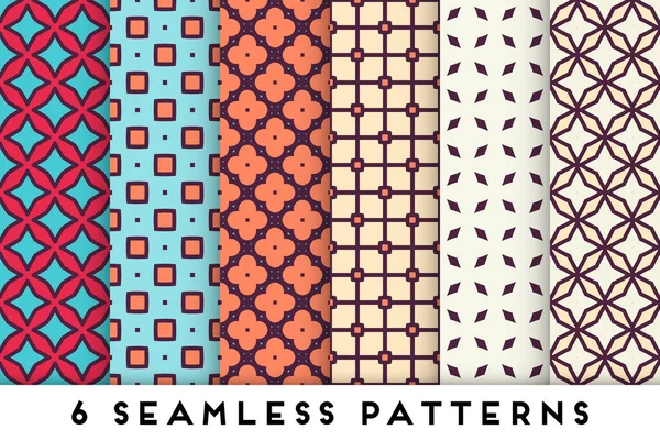 Colorida colección de patrones sin costura con elementos geométricos — Vector de stock