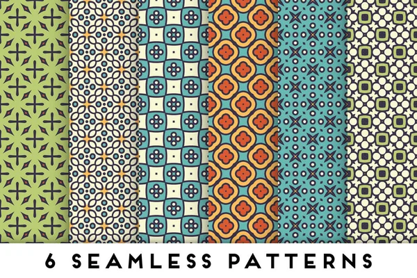 Simple seamless pattern collection with colorful geometric elements — Stock Vector