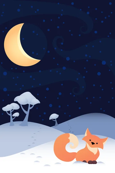 Couper le petit renard roux dans la forêt d'hiver — Image vectorielle