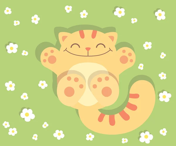 Lindo gato en la hierba — Vector de stock