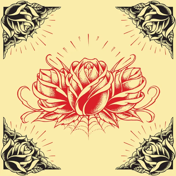 Gül ve kare dövme stil tasarım