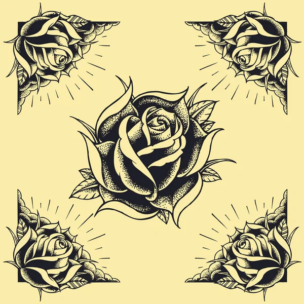 Rose e telaio Design in stile tatuaggio — Vettoriale Stock