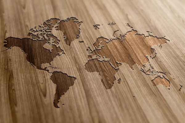 World Map on Wood Stock Image