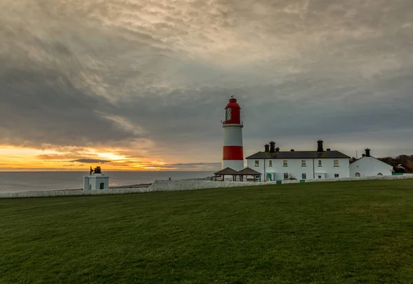 Red White Striped Meter Tall Souter Lighthouse Leas Marsden South — Foto Stock