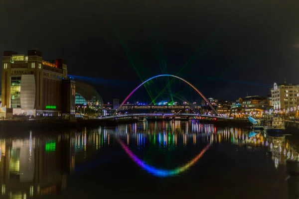 Oudejaarsavond Newcastle Engeland Binnen Brengen Een Lasershow Stad Met Laserstralen — Stockfoto