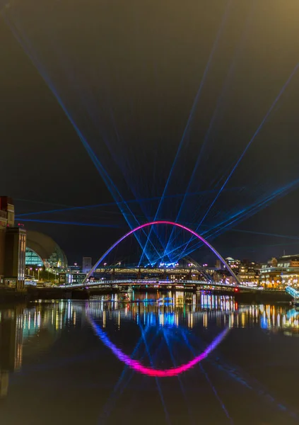 Aby Wprowadzić Sylwestra Newcastle Anglii Był Pokaz Laserowy Mieście Wiązkami — Zdjęcie stockowe