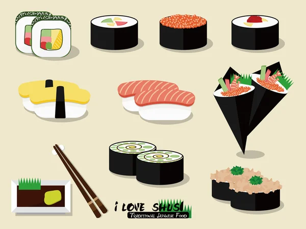 Eu amo sushi  ! — Vetor de Stock