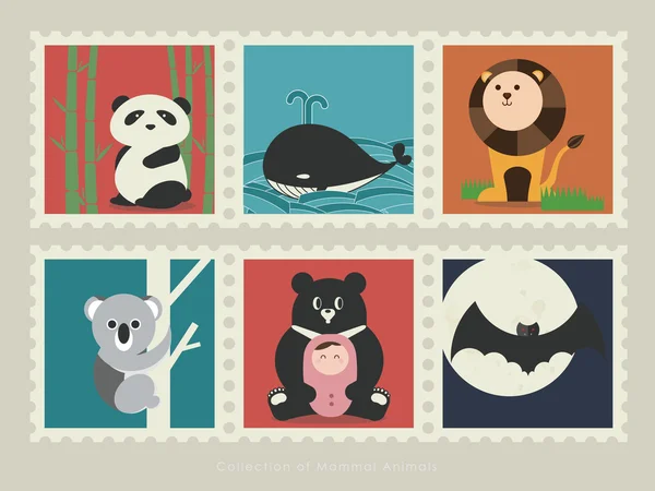 哺乳动物动物-1 的邮票 — 图库矢量图片