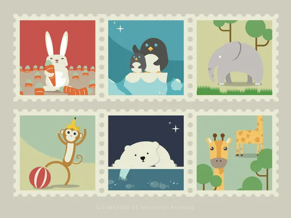 哺乳动物动物-2 的邮票 — 图库矢量图片
