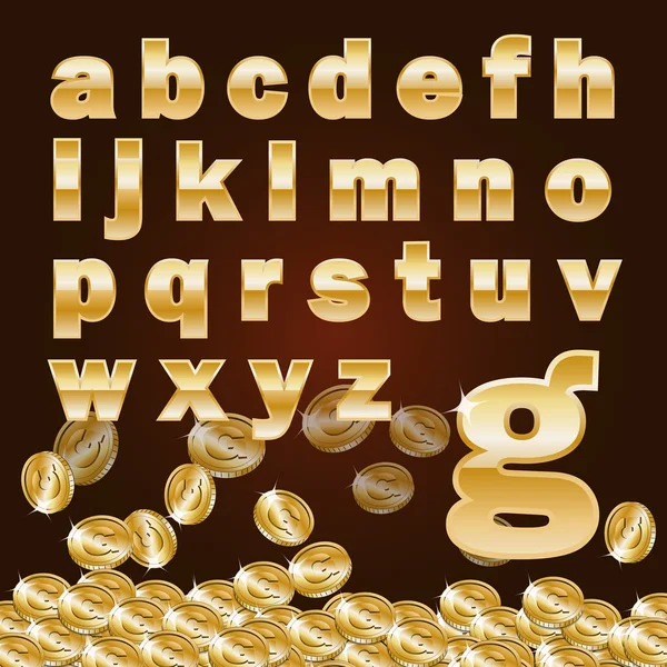 Alphabet minuscule doré et pièce — Image vectorielle