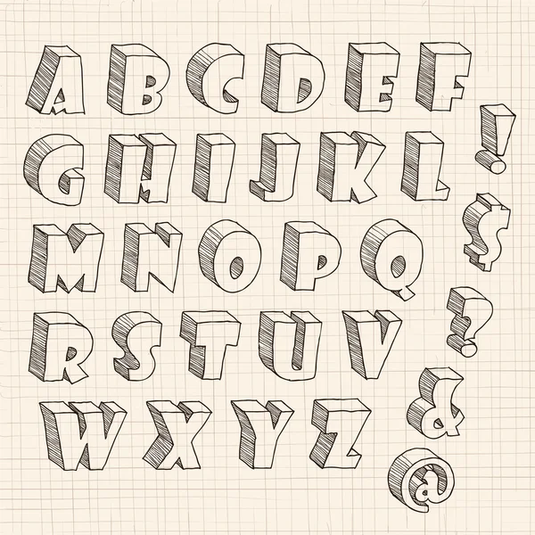 3D-hand getekende brief in hoofdletters — Stockvector