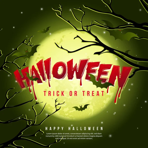 Glücklich Halloween Grünen Ton Vollmond Nacht Hintergrund — Stockvektor