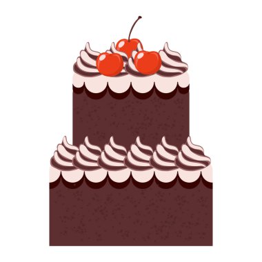 Çikolatalı krema ve vişneli kek karikatür vektör izole nesne