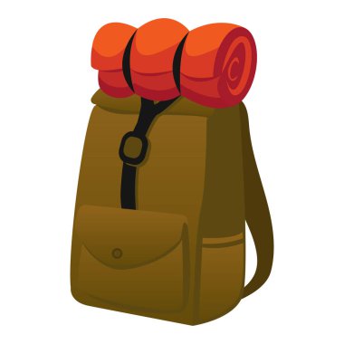 kamp çantası ve uyku tulumu çizgi film vektörü izole nesne