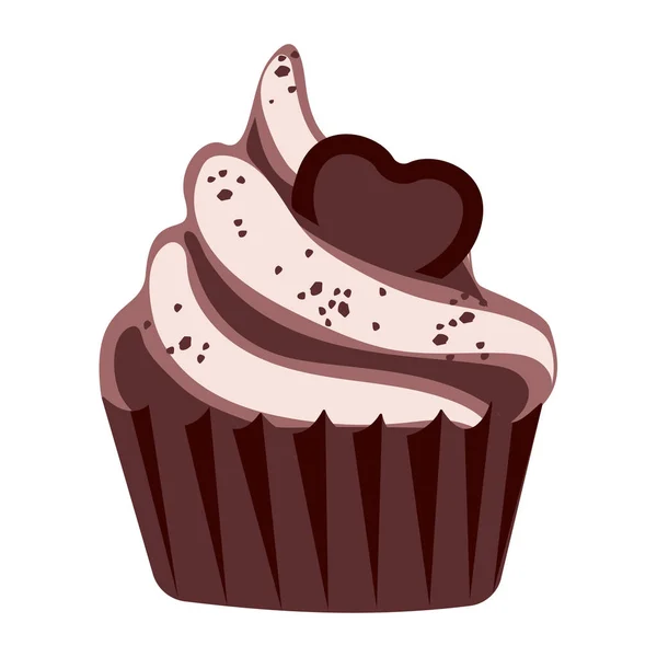 Cupcake Chocolate Com Biscoito Forma Coração Vetor Desenhos Animados Superior — Vetor de Stock