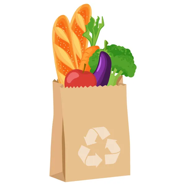 Achats Alimentaires Avec Recycler Sac Papier Dessin Animé Vecteur Objet — Image vectorielle