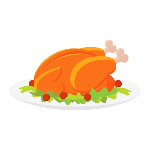 Food Roaster Turkey Chicken Vegetable Decoration — Stock Vector