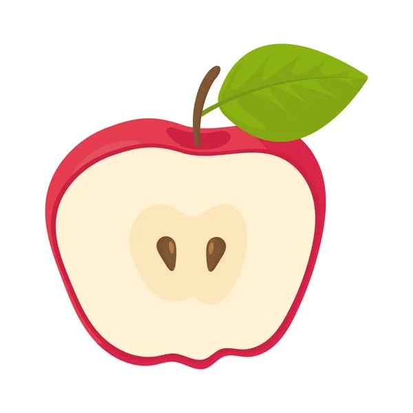 Frutta Mezza Mela Tagliata Rosso Fumetto Vettore Illustrazione Isolato Oggetto — Vettoriale Stock