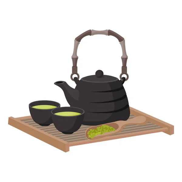 Ázsiai Stílus Bambusz Tea Készletek Rajzfilm Vektor Illusztráció Elszigetelt Tárgy — Stock Vector