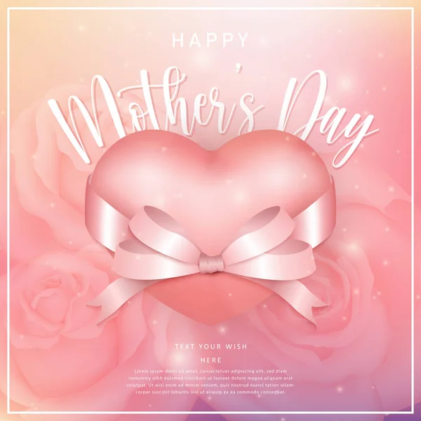 Щасливий День Матері Троянда Рожева Стрічка Любов Серце Боке Блискучим — стоковий вектор