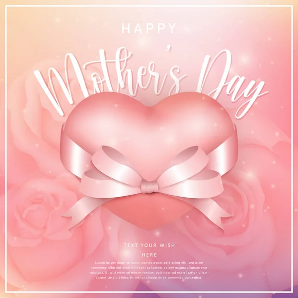 Happy Mother Day Rosa Schleife Und Liebe Herz Mit Bokeh — Stockvektor