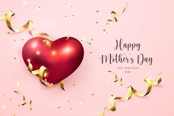 Щасливий День Матері Червона Любов Серце Спіраль Золота Стрічка — стоковий вектор