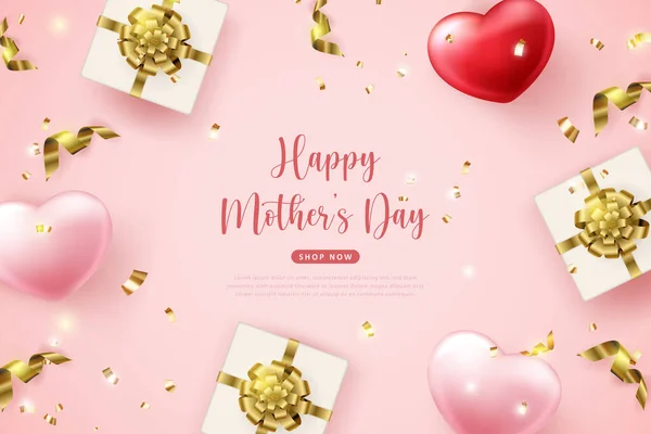 Happy Mother Day Rood Roze Liefde Hart Cadeau Doos Met — Stockvector