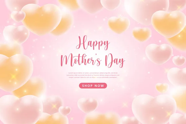 Feliz Dia Mãe Amarelo Rosa Amor Coração Fita Com Fundo —  Vetores de Stock
