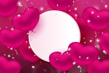 3 boyutlu kırmızı pembe aşk kalbi ve gümüş kurdele.