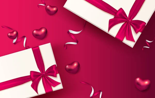 Presente Caixa Presente Rosa Vermelho Fita Amor Coração — Fotografia de Stock