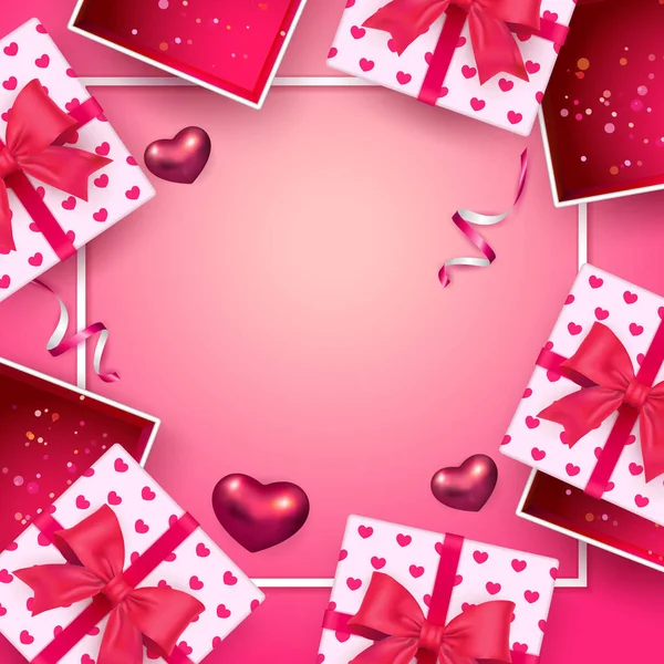 Červená Růžová Láska Srdce Stuha Dárek Box — Stock fotografie