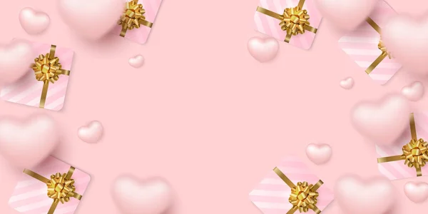 Girlish Roze Liefde Hart Cadeau Doos Met Gouden Lint Bloem — Stockfoto