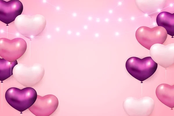 紫色のピンクの愛のハートバルーンとストリップライト — ストック写真