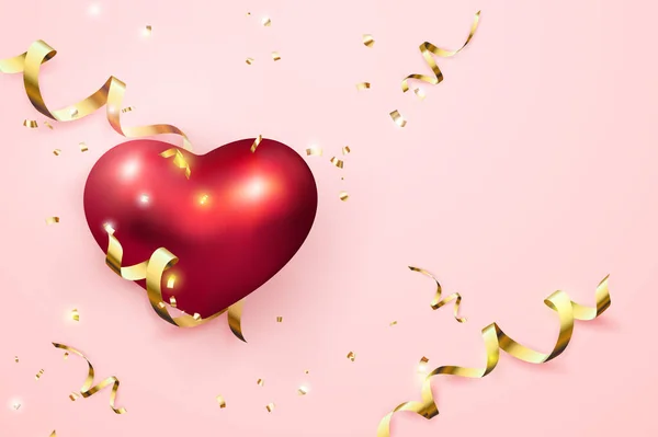Vermelho Amor Coração Espiral Fita Dourada — Fotografia de Stock