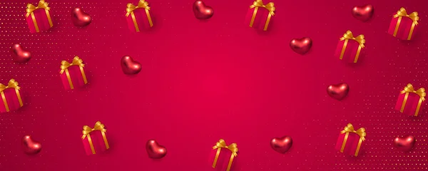 Rood Liefde Hart Cadeau Doos Met Gouden Lint Bloem — Stockfoto
