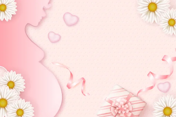 Boldog Anyák Napját Rózsaszín Terhes Anya Sziluett Megkönnyebbülés Százszorszép Virág — Stock Fotó