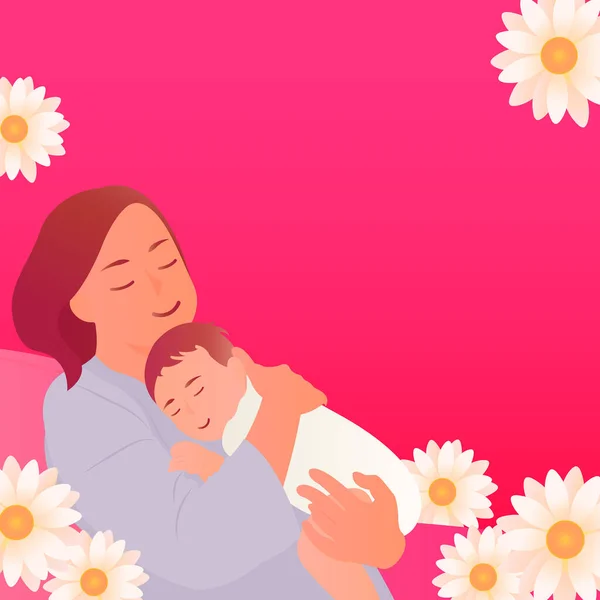 Χαρούμενη Μητέρα Ημέρα Κινουμένων Σχεδίων Μαμά Κρατώντας Μωρό Φόντο Μαργαρίτα — Φωτογραφία Αρχείου