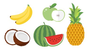 Collection set of fruit object banana apple pineapple watermelon coconut