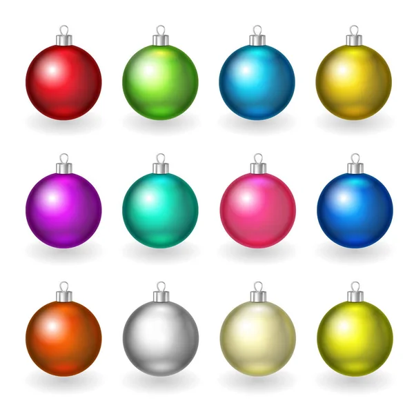 Joyeux Noël Coloré Décoration Réaliste Boule Ornements Boule Ensemble — Image vectorielle