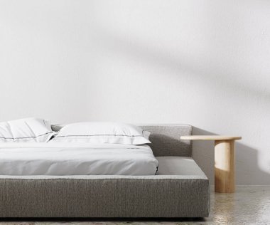 Interior bedroom wall mock up, minimalist style, white wall, 3d render