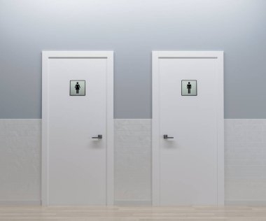 wc kapılar, erkekler ve kadınlar tuvaleti, 3D render 