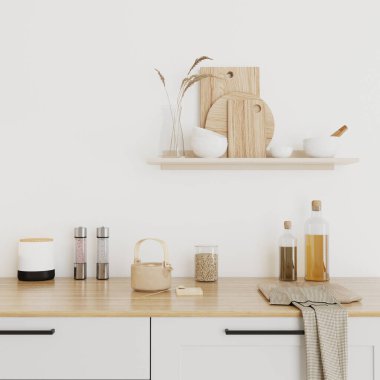 çiftlik evi tarzı mutfak iç dekorasyonu mutfak malzemesi, 3 boyutlu.