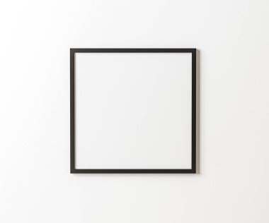 Siyah boş kare çerçeve beyaz duvarda maket, 1: 1 istihkak, beyaz resim çerçeve modeli, 3d oluşturma