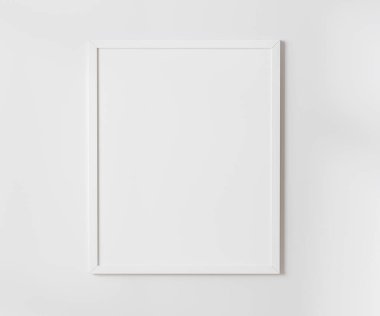 Beyaz duvardaki beyaz boş çerçeve, 4: 5 oranında - 40x50 cm, 16 x 20 inç, poster çerçeve modeli, 3d görüntüleme