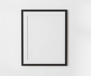 Black blank frame with mat on white wall mockup, 4:5 ratio - 40x50 cm, 16 x 20 inches, poster frame mockup, 3d rendering